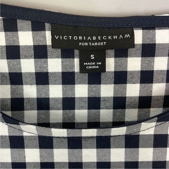 Victoria Beckham for Target Navy Blue and White Gingham Peplum Blouse. Size S - Picture 4 of 13